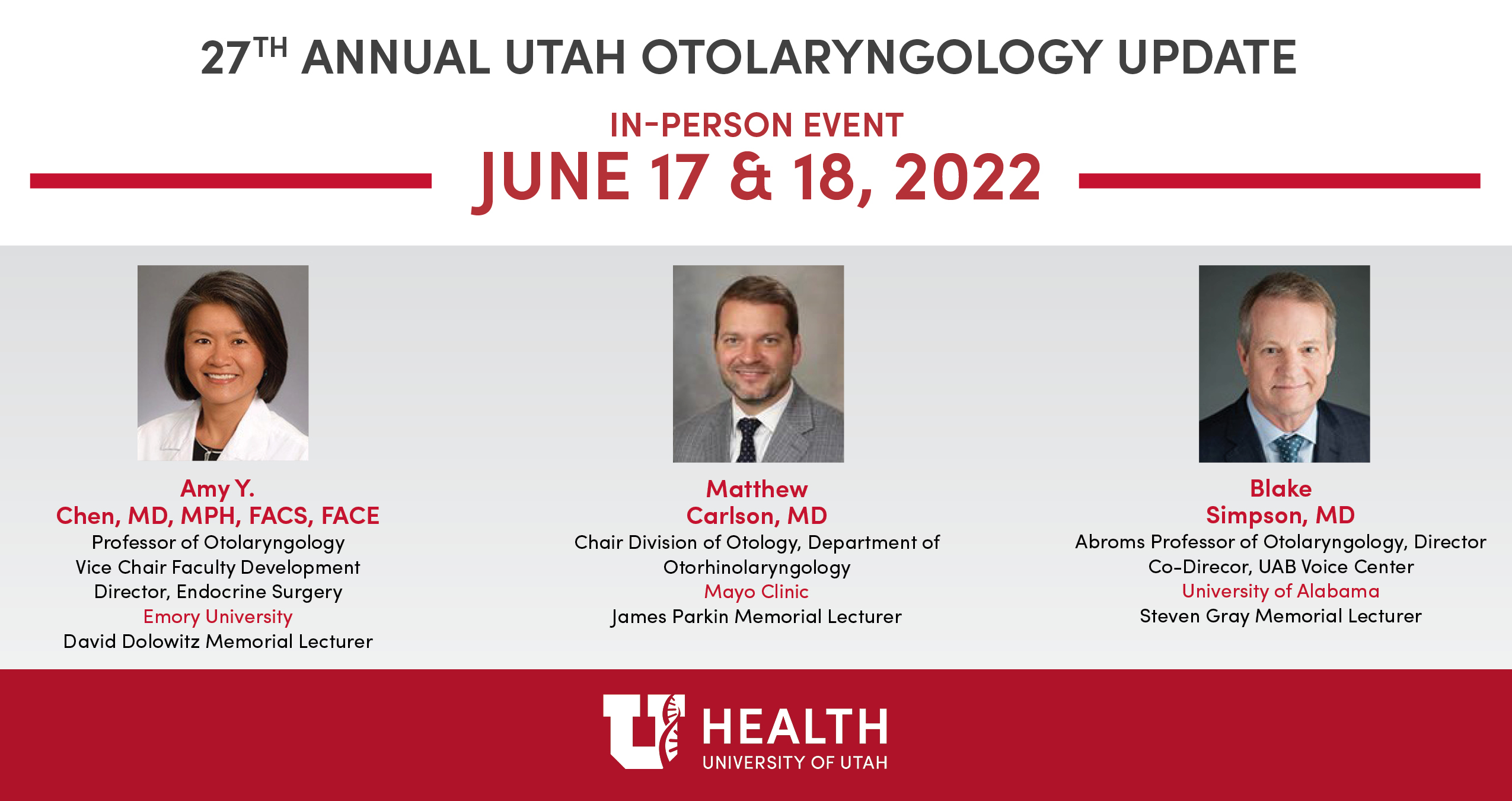 Utah Otolaryngology Update Surgery U of U School of Medicine